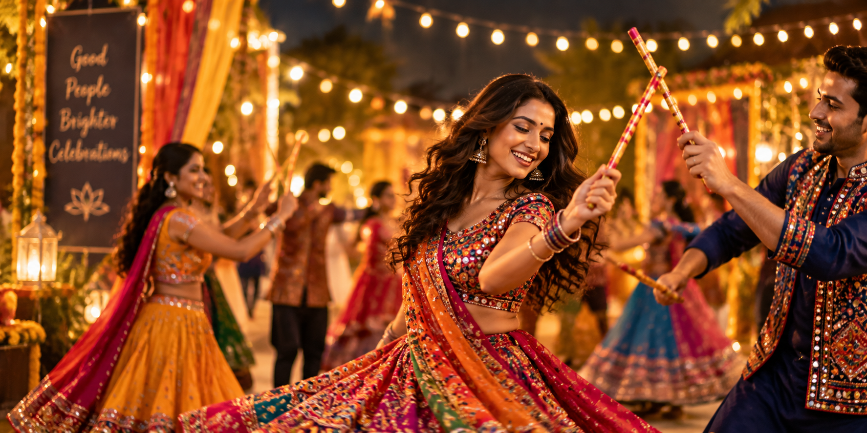 People celebrating Navratri with dandiya