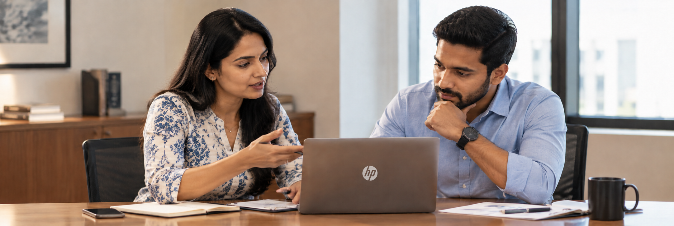 A customer and service professional reviewing service details together