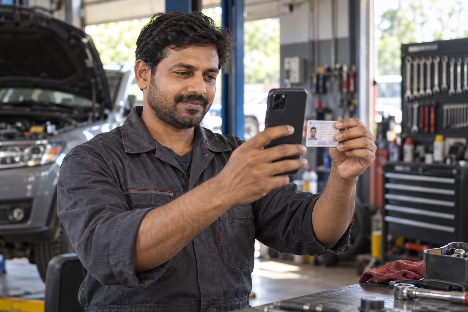 An Indian mechanic completing professional verification