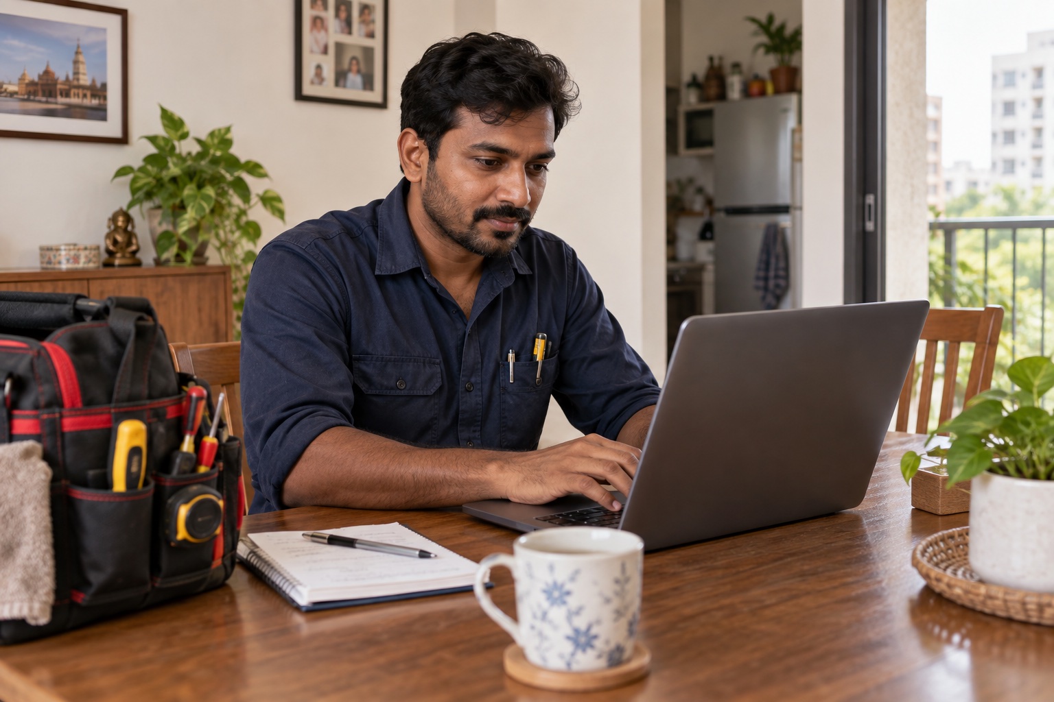 An Indian electrician creating his professional profile