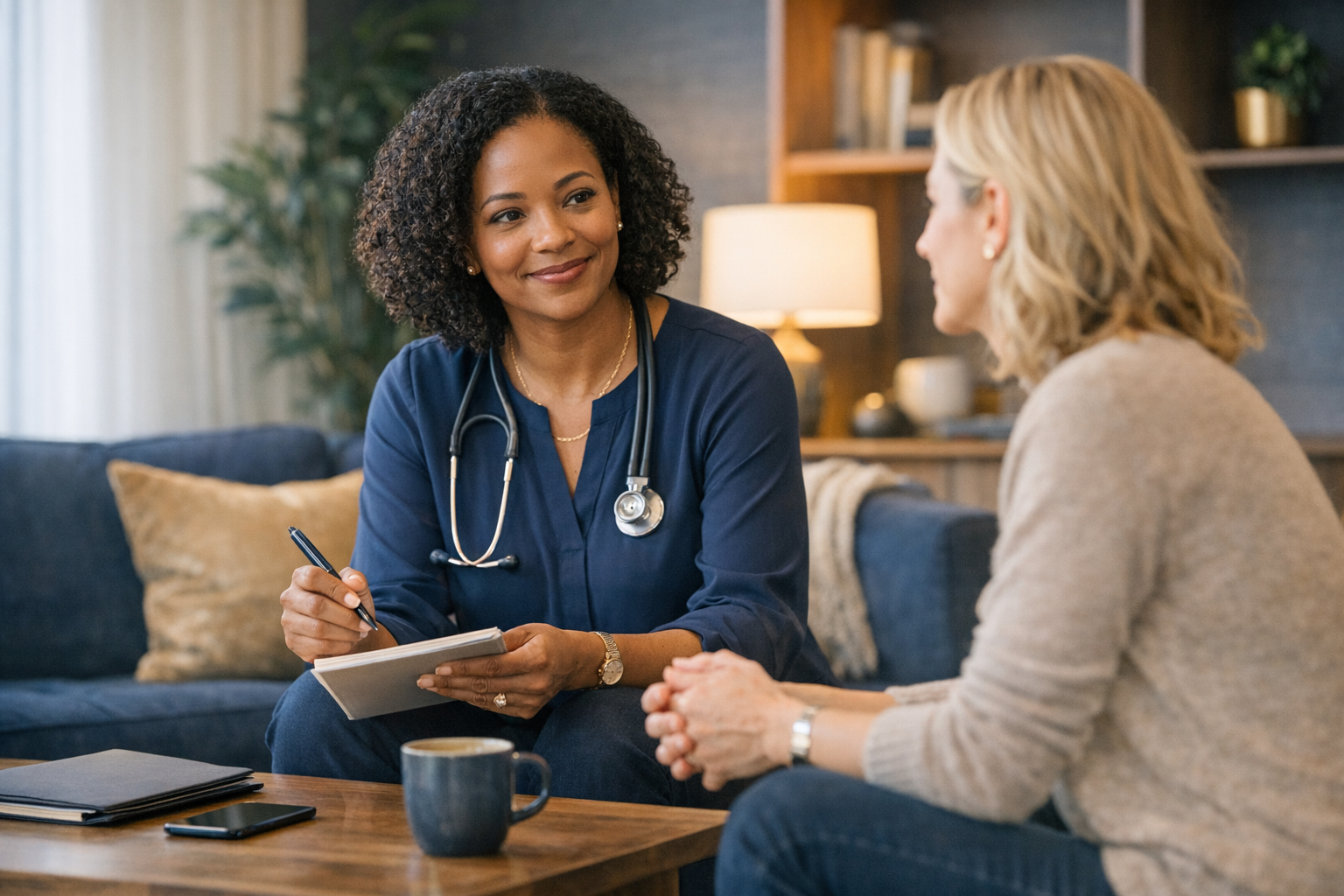 Doctors & Medical Care professional discussing service needs with a customer.