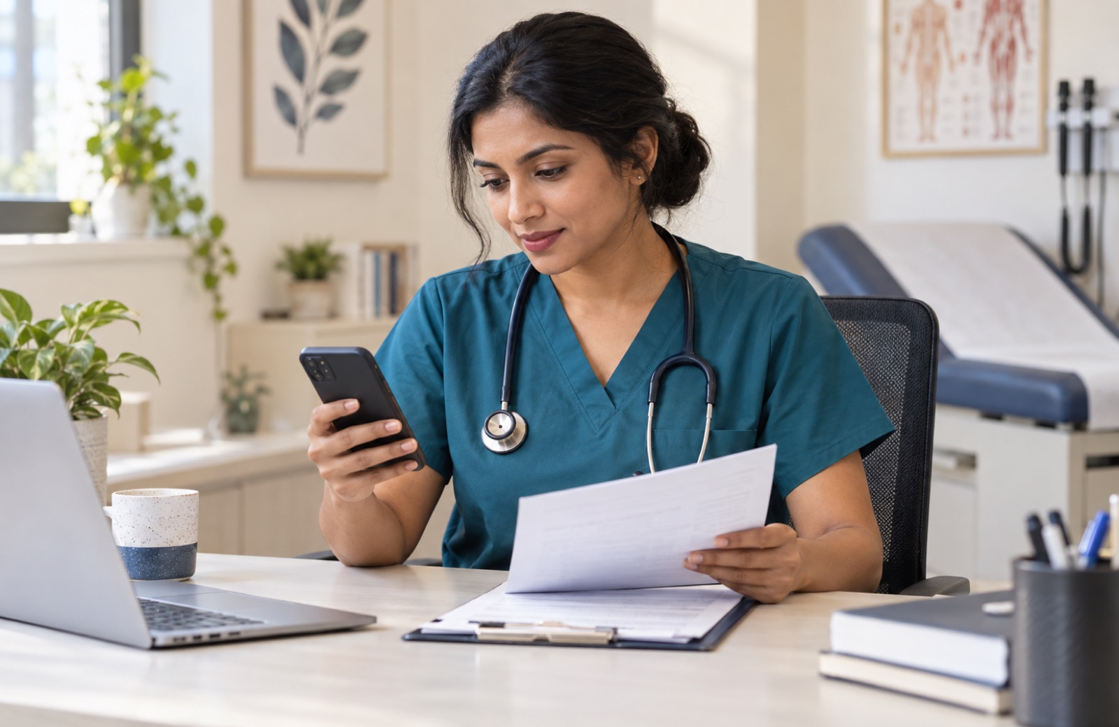 Healthcare professional reviewing verification information