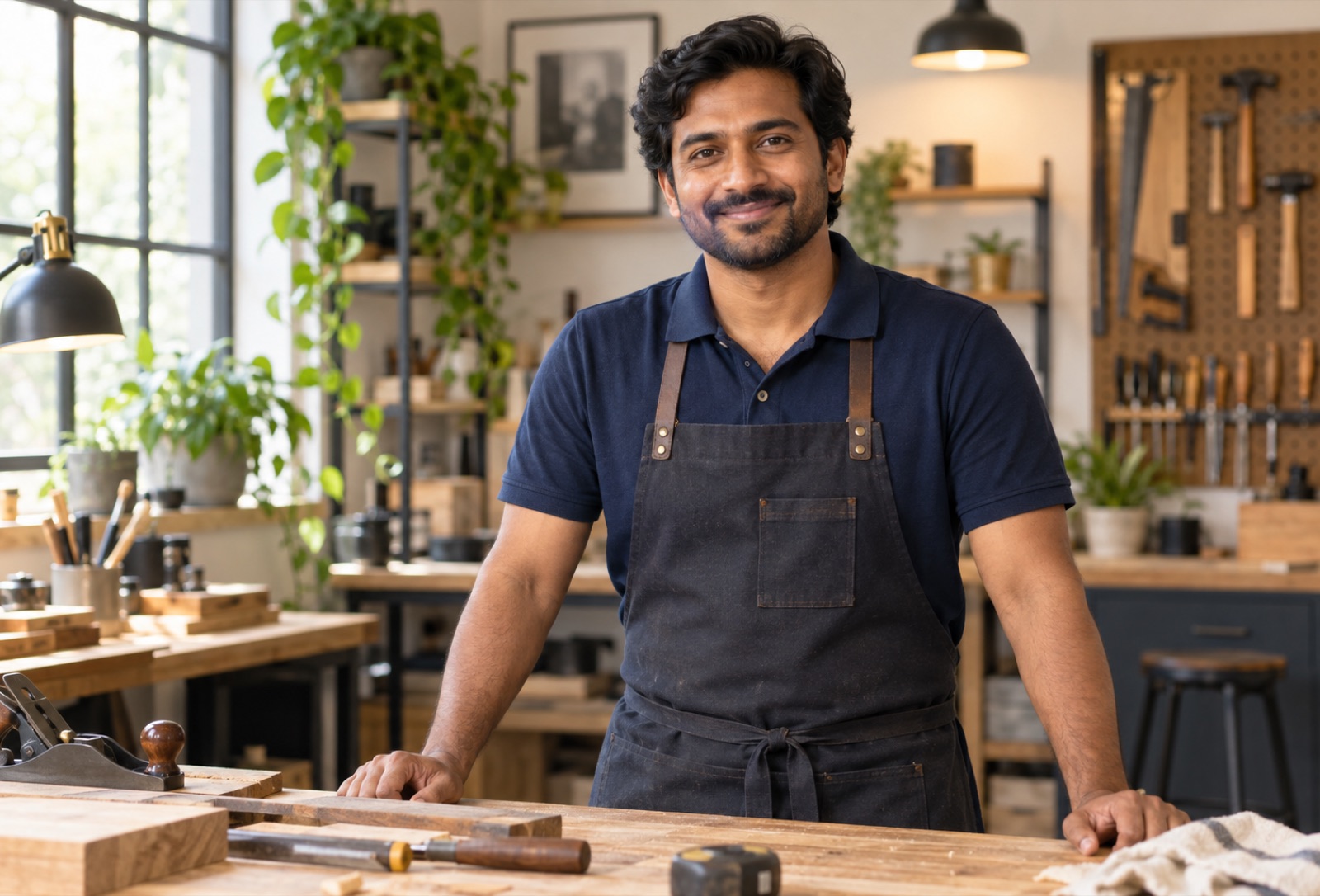 Independent service professional in his workshop